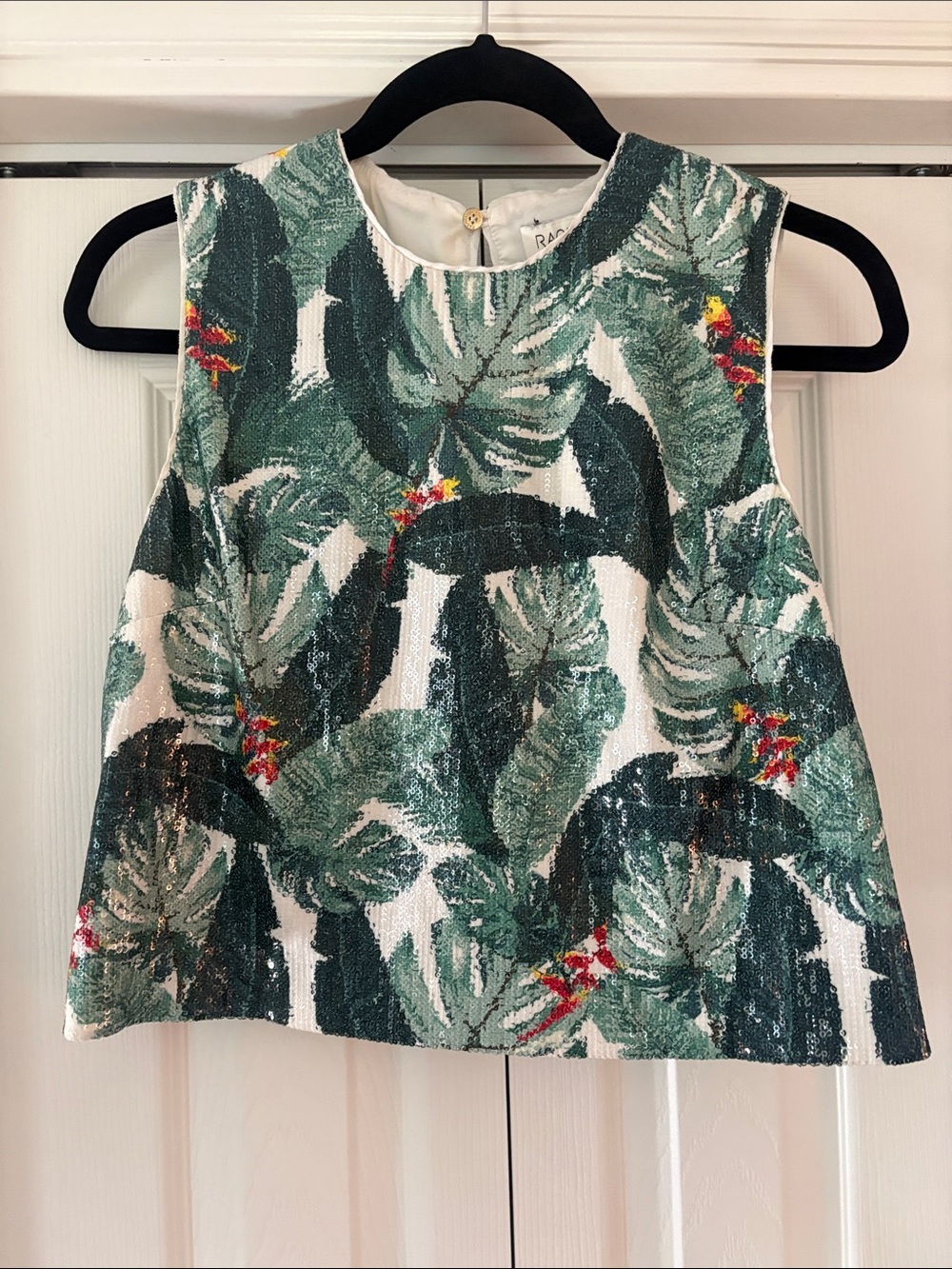 Rachel Zoe Green Tropical Sequin Tank Top